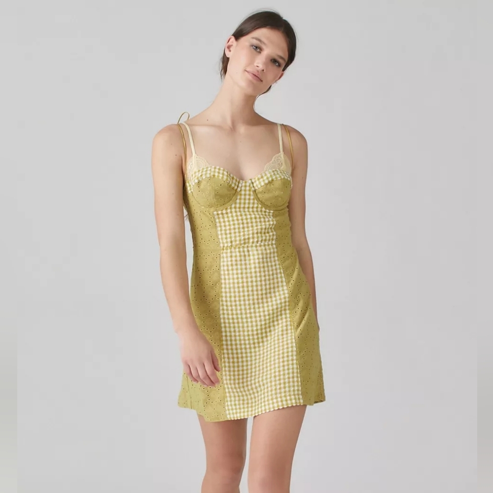 Urban Outfitters Green Felicity Eyelet Bustier Mini Dress Womens Size Large